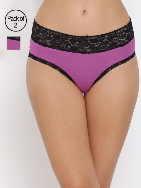 Clovia Women Pack of 2 Solid Hipster Briefs COMPNC689XL, Purple