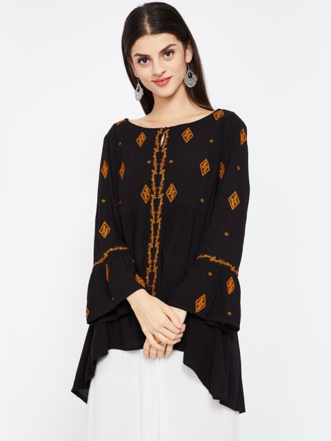 Colour Me by Melange Women Black Embroidered Tunic
