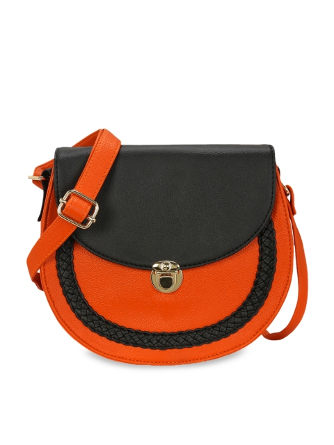 KLEIO Orange & Black Colourblocked Sling Bag