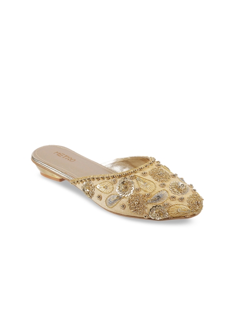Metro Women Gold-Toned Embellished Mules
