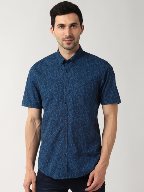 Peter England Casuals Men Blue Tight Slim Fit Printed Casual Shirt