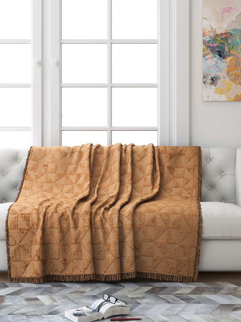 Saral Home Beige Firki Design 3 Seater Tufted Sofa Throw