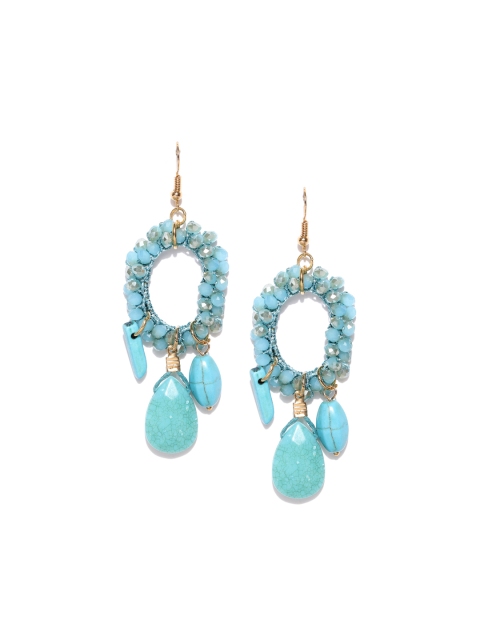Blisscovered Turquoise Blue & Gold-Toned Oval Drop Earrings