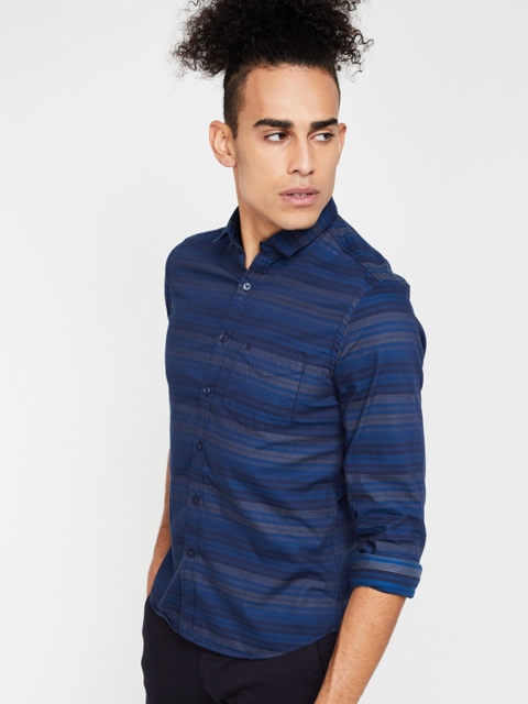 CODE by Lifestyle Men Navy Blue Slim Fit Striped Casual Shirt