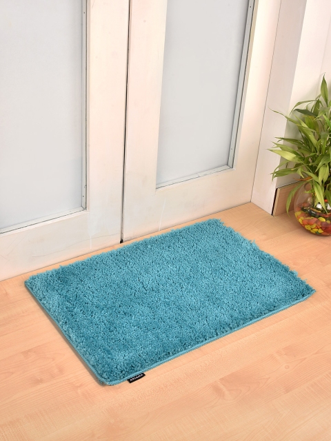 Ariana Turquoise Blue Solid Micro Plush Anti-Skid Bath Rug