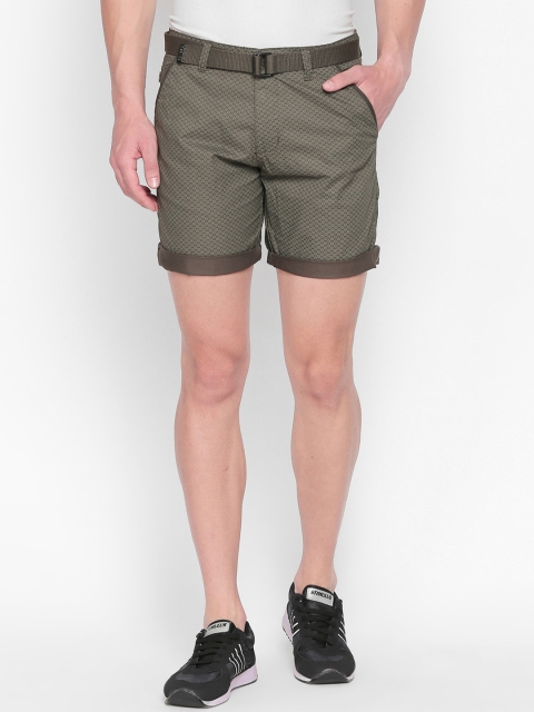 beevee Men Olive Green Printed Regular Fit Regular Shorts