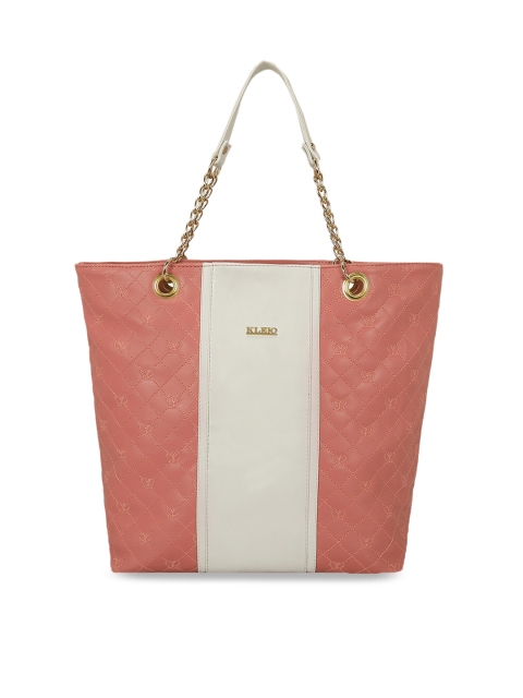 KLEIO Peach-Coloured & Off-White Colourblocked Shoulder Bag