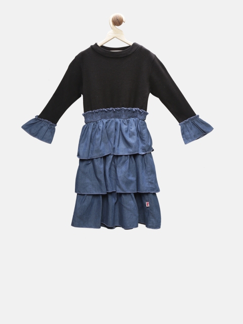 First Kick Girls Black & Blue Fit and Flare Dress