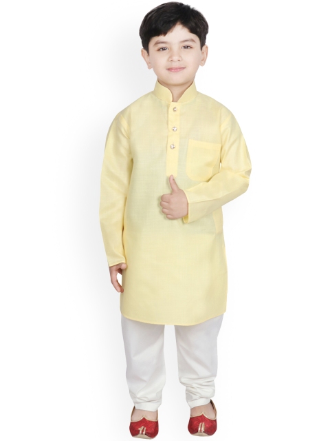 SG YUVRAJ Boys Yellow & White Solid Kurta with Trousers
