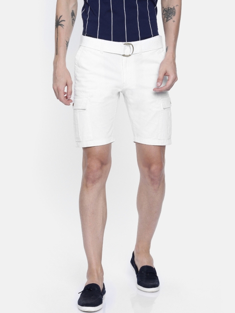 Breakbounce Men White Solid Regular Fit Cargo Shorts