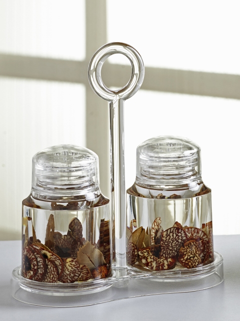 OBSESSIONS Set Of 2 Transparent & Brown Salt & Pepper Shakers