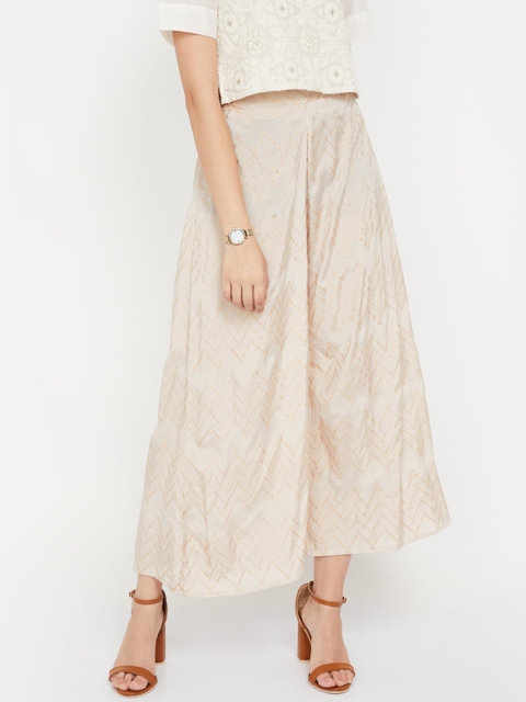 Melange by Lifestyle Women Beige Printed Wide Leg Palazzos
