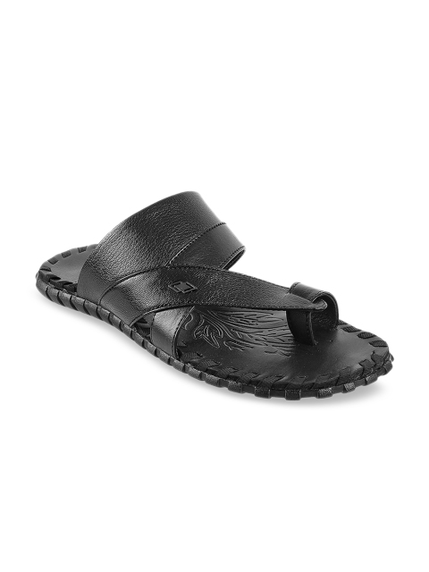 Metro Men Black Leather Comfort Sandals