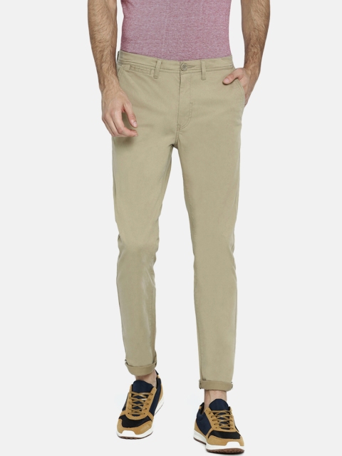 Breakbounce Men Beige Slim Fit Solid Regular Trousers
