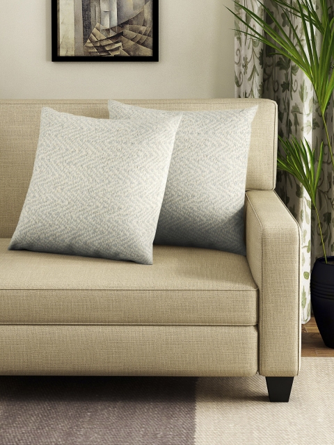 NEUDIS Grey & Cream-Coloured Set of 2 Self Design Square Cushion Covers