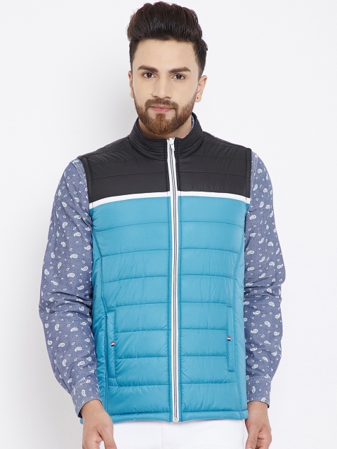 Canary London Men Turquoise Blue Colourblocked Lightweight Puffer Jacket