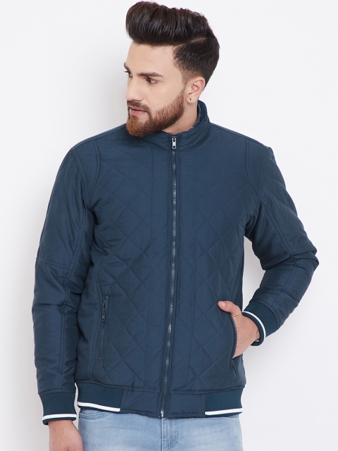 Canary London Men Navy Blue Self Design Lightweight Bomber Jacket