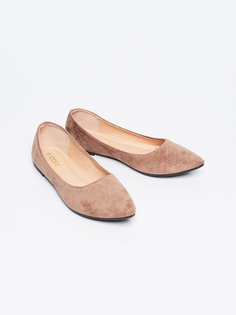 CODE by Lifestyle Women Beige Solid Synthetic Patent Ballerinas