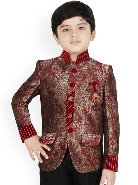SG YUVRAJ Boys Maroon & Gold-Coloured Self Design Blazer