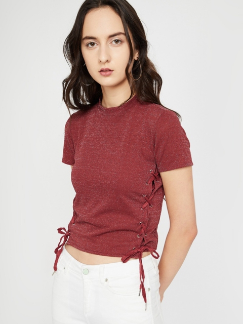 Ginger by Lifestyle Women Maroon Solid Top