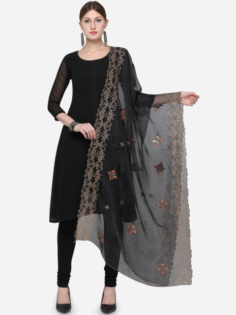 Satrani Women Black & Beige Embroidered Dupatta