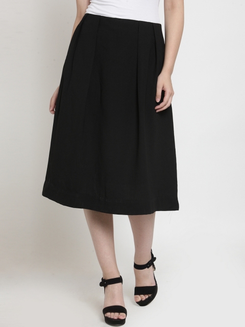 DUDITI Women Black Solid A-Line Midi Skirt