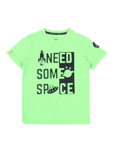 Pantaloons Junior Boys Green Printed Round Neck Pure Cotton T-shirt