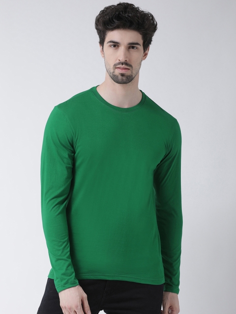 Friskers Men Green Solid Round Neck T-shirt