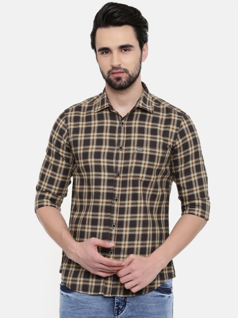 IMYOUNG Men Brown & Red Slim Fit Checked Casual Shirt