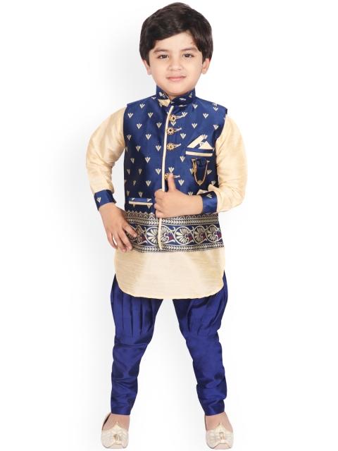 SG YUVRAJ Boys Navy Blue Self Design Kurta with Pyjamas