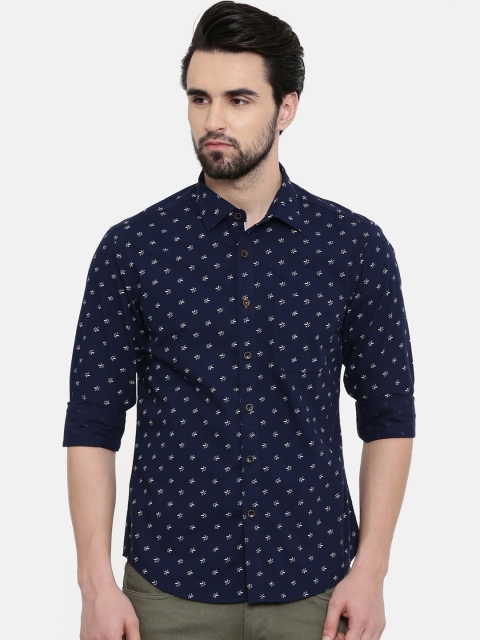 IMYOUNG Men Navy Blue Slim Fit Printed Casual Shirt