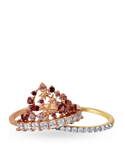 Mia by Tanishq Women Set of 2 14KT Rose Dual-Tone Cubic Zirconia Stacked Finger Rings, Gold
Mia by Tanishq Women Set of 2 14KT Rose Dual-Tone Cubic Zirconia Stacked Finger Rings, Gold