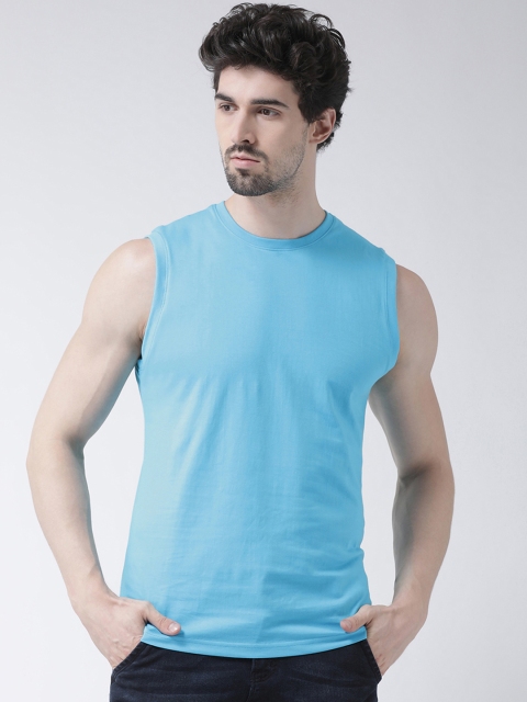 Friskers Men Sea Green Solid Round Neck Slim Fit T-shirt