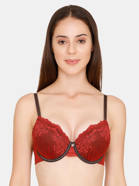 Zivame Red Lace Underwired Lightly Padded Balconette Bra ZI1860FASH00RED