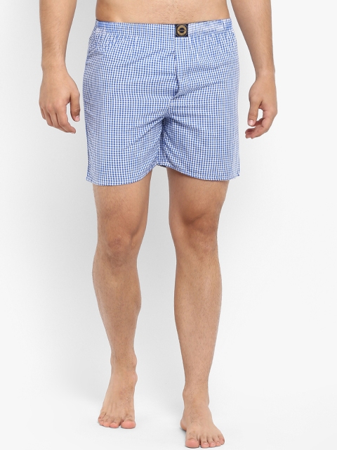 Joven Men Blue & White Checked Regular-Fit Boxers JB08