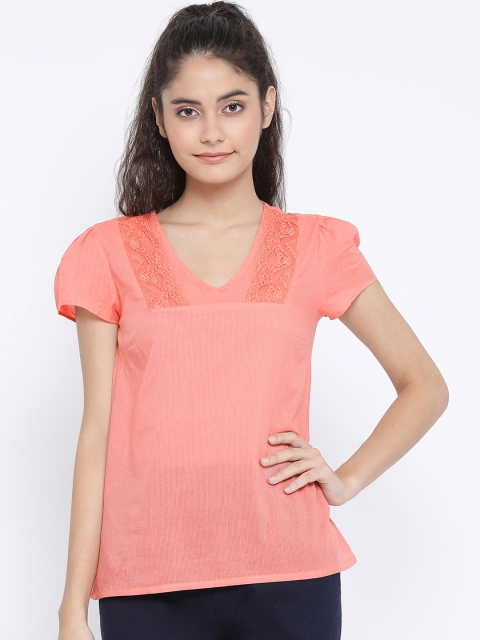 Oxolloxo Women Solid Lace Lounge Top S17114WNW002, Orange