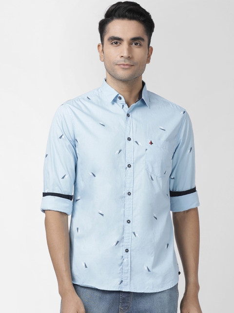 British Club Men Blue Slim Fit Printed Casual Shirt