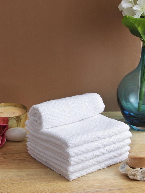 Softweave Men Set Of 6 Self Design 450 GSM Face Towels, White