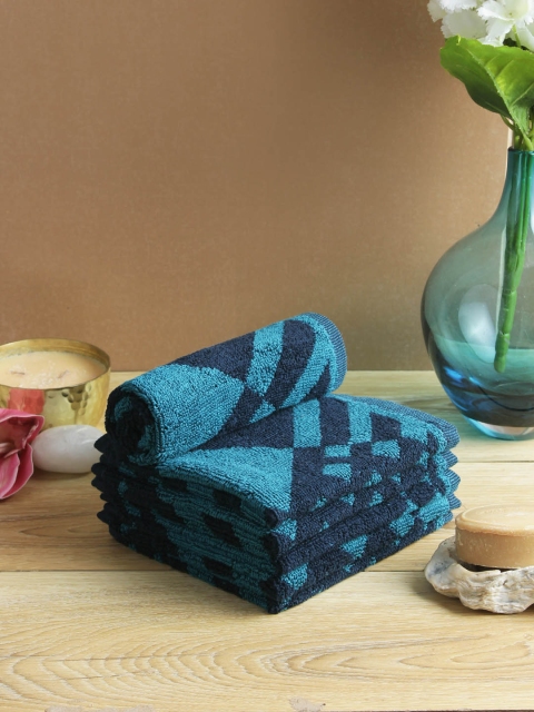 Softweave Men Set Of 6 Self Design 500 GSM Face Towels, Blue