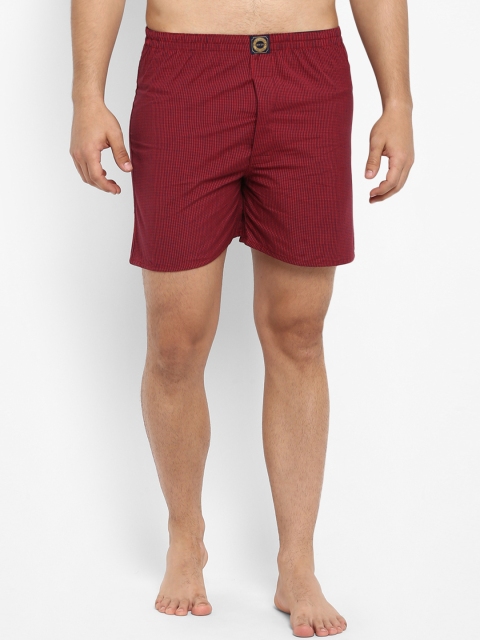 Joven Men's Red Checked Regular-Fit Boxers JB37