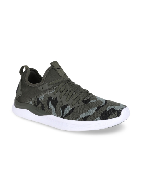 Puma Men Olive Green Textile IGNITE Flash Camo Running Sports Shoes