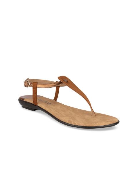 SOLES Women Brown Colourblocked T-Strap Flats