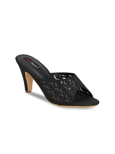 Get Glamr Women Black Woven Design Sandals