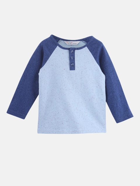 Beebay Boys Blue Colourblocked Henley Neck T-shirt