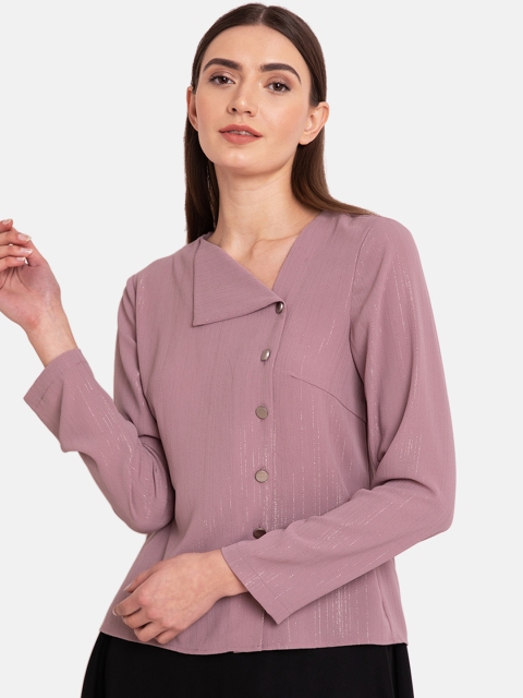 Kazo Women Mauve Regular Fit Solid Casual Shirt