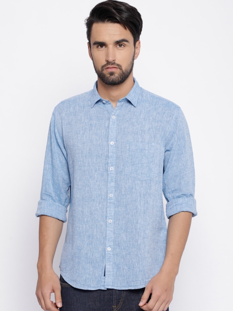CAVALLO by Linen Club Men Blue Regular Fit Solid Casual Shirt