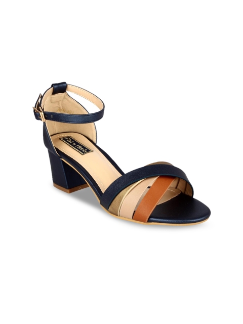 Flat n Heels Women Navy Blue Striped Heels