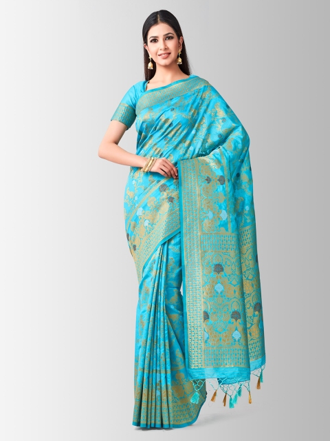 MIMOSA Turquoise Blue Art Silk Woven Design Kanjeevaram Saree