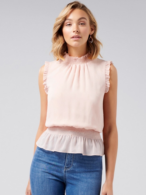 Forever New Women Pink Solid Cinched Waist Top