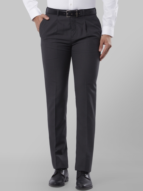 Raymond Men Grey Regular Fit Checked Formal Trousers